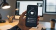 © REZAUL - Person's hand holding a smartphone displaying an 'ai health' app interface with a heart and vital signs like heart rate, pressure, and saturation