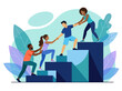 © Lala - Diverse Team Helping Each Other Climb to Success. People Supporting Each Other on a Career Path. Teamwork, Partnership, and Growth Concept Vector Illustration.