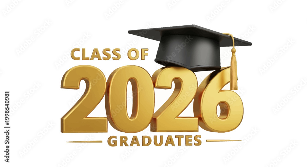 Class of 2026 3d icon. Congratulation graduates design template with ...