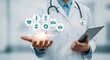 © Kasun - Doctor holding digital healthcare icons hologram for medical technology innovation
