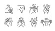 © Kai_ - Set of hand gesture icons showing various signs including thumbs up, peace, clapping, and waving.