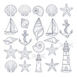 © MotionMint - Nautical Line Art Collection Featuring Seashells Starfish Sailboats Anchors and Lighthouses