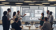 © Rain - Team of professionals analyzing data on digital dashboard in modern office