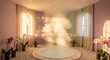 © Saroh - Intérieur de spa relaxant avec un jacuzzi circulaire entouré de fleurs et de lumière naturelle