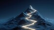 © Muskan - Abstract mountain with glowing path to top in digital futuristic style, blue technology background, representing achievement, success, career growth, motivation, business strategy, innovation,