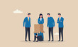 © Rozina - Business teams together industrial misfortune and unlucky, bankruptcy or fail entrepreneur concept, depressed businessman sitting covered his head with box, shameful cannot face people or society.