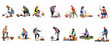 © Cristina - Collection of diverse people wearing warm clothing roasting marshmallows over various campfires and portable fire pits, set of isolated characters on white background.