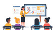 © narastockimages - Modern classroom setting where a dedicated teacher uses an interactive smart board to educate a diverse group of attentive young students