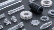 © 69 - Close-Up Shot Featuring an Array of Clear and Black Mechanical Components on a Dark Surface Ideal for Industrial Design and Engineering Concepts