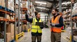 © Analogue - Warehouse workers recording inventory using warehousing technology men at work, logistic, tablet, team, commercial, co-worker, warehouse