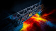 © Golden boy - Conceptual structural engineering visualization, bridge facade, stress analysis, heat map, technical diagram, data model showing professional intensity and complex scientific analysis of iron