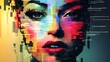 © Wijit - Creative digital mosaic portrait of a woman with glitch effects and pixelated color blocks. Modern pop art style with vibrant digital distortion.
