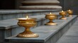 © Matcha_09 - Golden oil lamps flicker gently on stone steps, creating a warm and inviting ambiance in a serene and tranquil outdoor setting, perfect for calming scenes