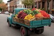 © oksa_studio - Vintage truck on city street loaded with fresh organic produce