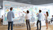 © นางสาวพรวิภา แน่นตีน - Brainstorming the Big Picture: A collaborative team gathers around a large whiteboard, mapping out their next innovative project, fostering a sense of teamwork and collective intelligence.