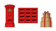 © Tho in your picture - Red postal pillar box mailboxes and stacked gift boxes.
