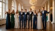 © antuanetto - Group of happy well-dressed teenagers celebrating at a graduation ceremony in an elegant ballroom for a prom night and student success concept