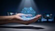 © Lazuardi - Innovative smart home concept with a glowing holographic house structure on an outstretched hand, signifying future real estate and advanced property management solutions