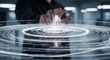 © Simon - Hand interacting with a luminous digital interface, representing advanced data visualization and innovative human-computer interaction in a futuristic technological environment