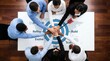 © Masque - Diverse professionals collaborate in a modern office to achieve common goals through teamwork.