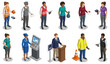 © Sandaruwan - Parking garage attendants providing service and vehicle management | isometric character set for transport logistics and city infrastructure