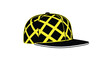 © John - Stylish baseball cap features a black crown with a bold yellow lattice pattern and a solid black flat brim design.