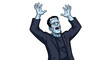 © John - Classical Frankenstein monster character with green skin and bolts in his neck raising his hands in a pose of shock or terror.