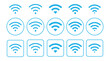 © WASIF-MEHMOOD - Collection of blue wifi symbols in various shapes and sizes on a white background for wireless network and internet connection concepts