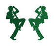 © Farzana - Dynamic green silhouette of a man dancing, a stylish male performer in a fedora hat and suit, energetic dance move vector illustration, entertainment and music concept graphic.