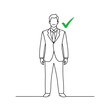 © Mstudiox9 - A stick figure businessman in a suit with a green checkmark is standing alone.