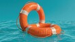 © DSimage - Orange lifebuoy rings floating on calm blue sea water with clear background and copy space for safety, rescue, and insurance concepts.