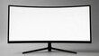 © TANJILAAMAN - features a sleek, modern curved computer monitor with a minimalist design. The monitor has a thin black bezel surrounding a large, blank
