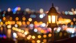 © Seger - Lit lamp post in front of bokeh city lights at night