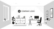 © rita - Minimalist office interior with company logo on wall vector illustration