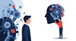 © m - Illustration of a man examining another man's robotic head with tools