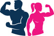 © SAIF820 - Strong muscular man and fit woman showing muscles in a gym fitness concept illustration