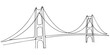 © DESIGN LINE - bridge over the river, Silent bridge passage. Minimalistic one-line drawing minimal bridge arch with calm flowing, Suspension bridge one line drawing, concept of connection, progress, and engineering