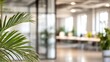 © Mia - Abstract office interior background. Blurry office space. Modern workspace design. Glass walls, blurred furniture, plants. Natural light, commercial building, business concept, indoor. High quality