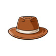 © FryArt - Classic brown fedora hat with white band, stylized illustration for vintage fashion and adventure themes.