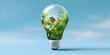© Nataliia - Light bulb with green plants and solar panel inside symbolizing renewable energy and eco innovation, close-up