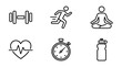 © 200bos - Set of black and white linear fitness and healthy lifestyle icons.