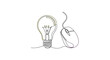 © tasnia - A continuous line drawing featuring a lightbulb and a computer mouse side by side on a plain white background in a clean and minimalist graphic style.