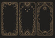 © Shahnaz - Luxury Celestial Tarot Card Borders and Mystical Frame Set. Golden Line Art Ornate Elements with Sun, Moon Phases, and Stars for Astrology, Zodiac, and Esoteric Design. Vector.