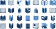 © Parvin - Modern Flat Design Blue Book Icon Set Collection with Various Open and Closed Book Symbols for Education