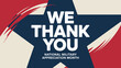 © VectAmaze - we thank you typography design with abstract red blue shapes for national military appreciation month patriotic gratitude poster