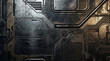 © Cla78 - Futuristic industrial metal panel texture with scratched spaceship hull surface and circuit patterns background