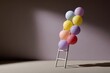 © Chandlerlikes - Ladder made of colorful balloons under spotlight, surreal concept with soft shadow play