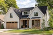 © gamespirit - Modern house design with white brick and wood elements in a suburban setting surrounded by green trees during a sunny day