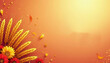 © Viktor - Golden wheat stalks and red yellow flowers on orange background with subtle light effects. Abstract festive seasonal design, suitable for sale announcements and greetings.