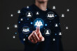 © Sandwish - Audience segmentation and customer network targeting concept. Person selecting connected group icon. customer profiling, market segmentation, lead targeting, community reach digital marketing strategy